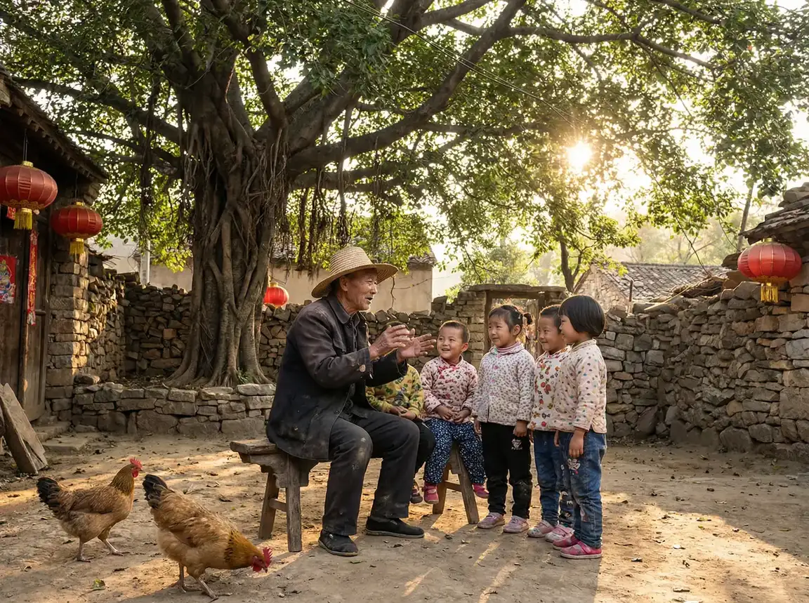 老人在大榕树下给孩子们讲故事 - 爱奇艺会员账号共享群 乡村记忆